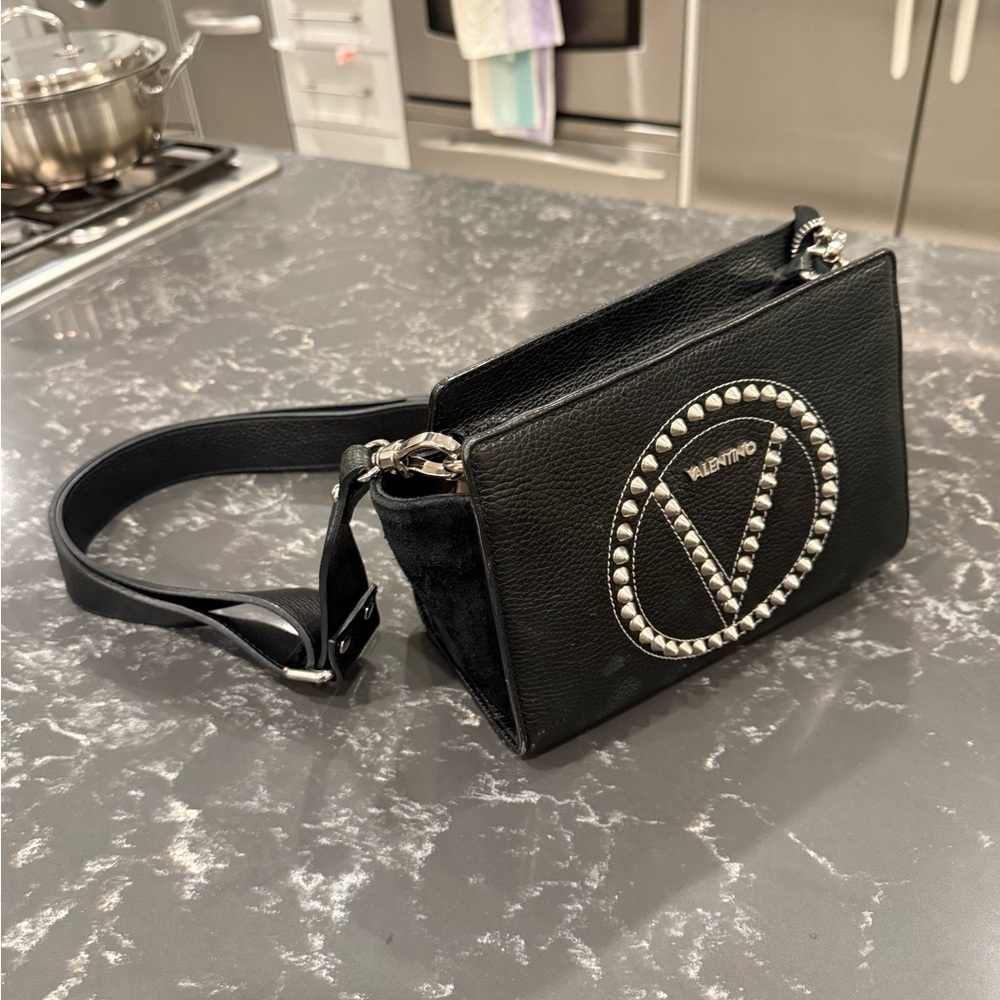 Valentino By Mario Valentino Black Studded Leather Shoulder Bag